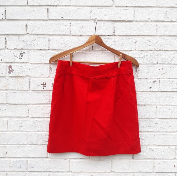 J. Crew Wool Mini Skirt Red Scallop size 8 - Picture 2 of 7